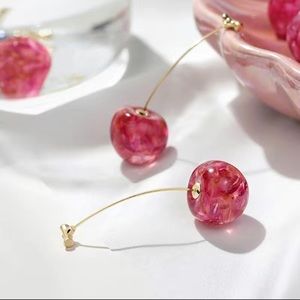 NWOT. Cherry ball dangle earrings.